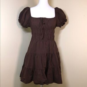 SHEIN Chocolate Peasant Puff Sleeve Mini Dress (DJ1)
